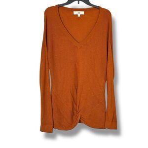 Pinque Long Sleeve Ribbed Twist Front Sweater Top Rust Med